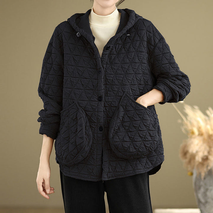 Buddha Stonesレトロ菱形柄レディースアクリルフード付き長袖ジャケット - 黒 - US14、 UK/AU18、 EU46 (2XL) - image 9