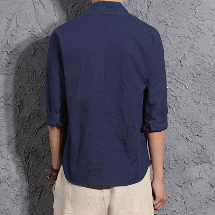Buddha Stonesカジュアル Vネック 七分袖シャツ コットン メンズ 服 - image 9