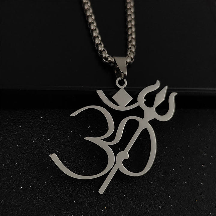 Buddha StonesトライデントOMシンボルステンレススチール接続ネックレスペンダント - 銀 - image 3