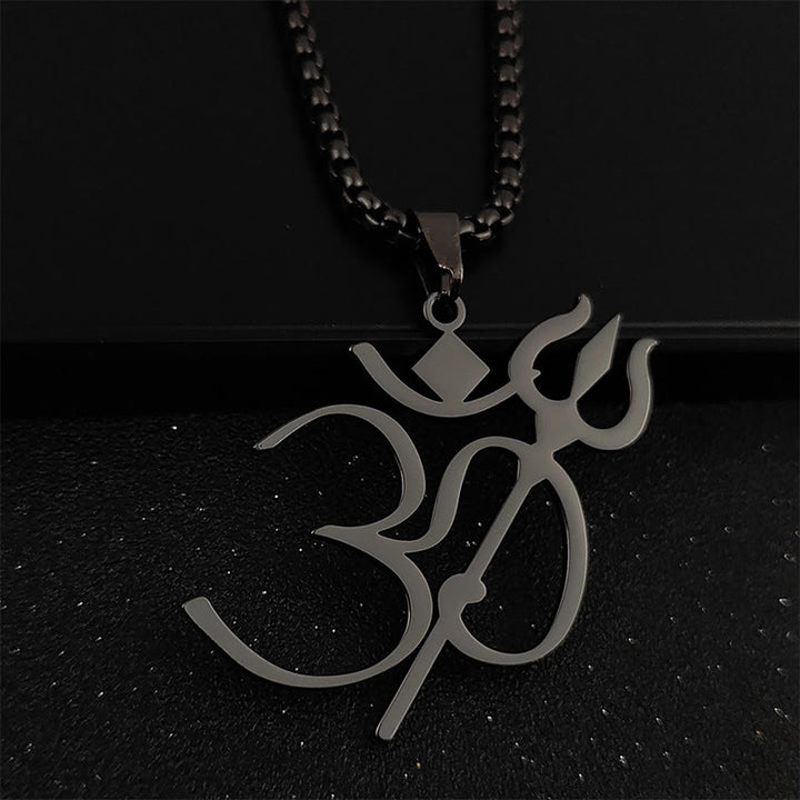 Buddha StonesトライデントOMシンボルステンレススチール接続ネックレスペンダント - 黒 - image 4