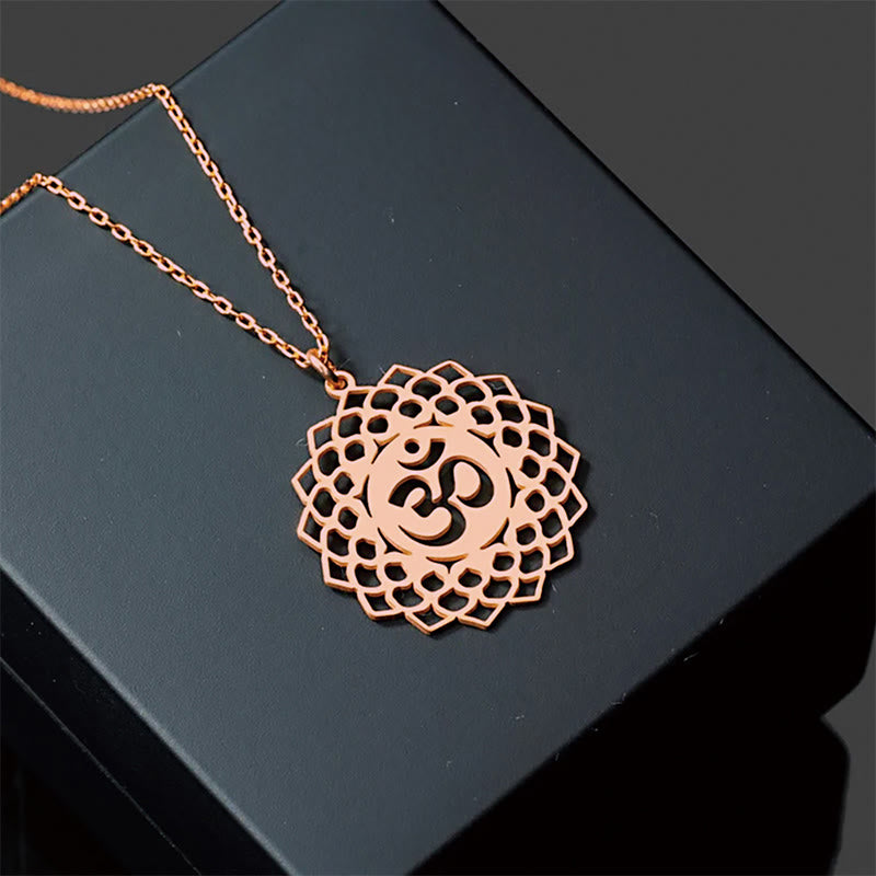 Buddha Stones中空蓮華デザイン Omシンボル ステンレススチール コネクションネックレス ペンダント - ローズゴールド - image 12