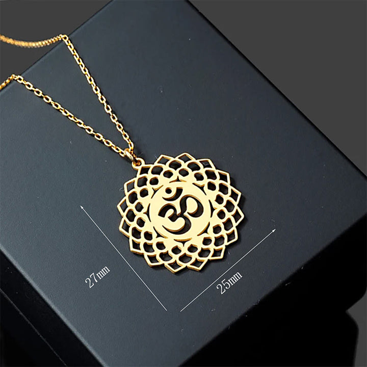 Buddha Stones中空蓮華デザイン Omシンボル ステンレススチール コネクションネックレス ペンダント - image 7