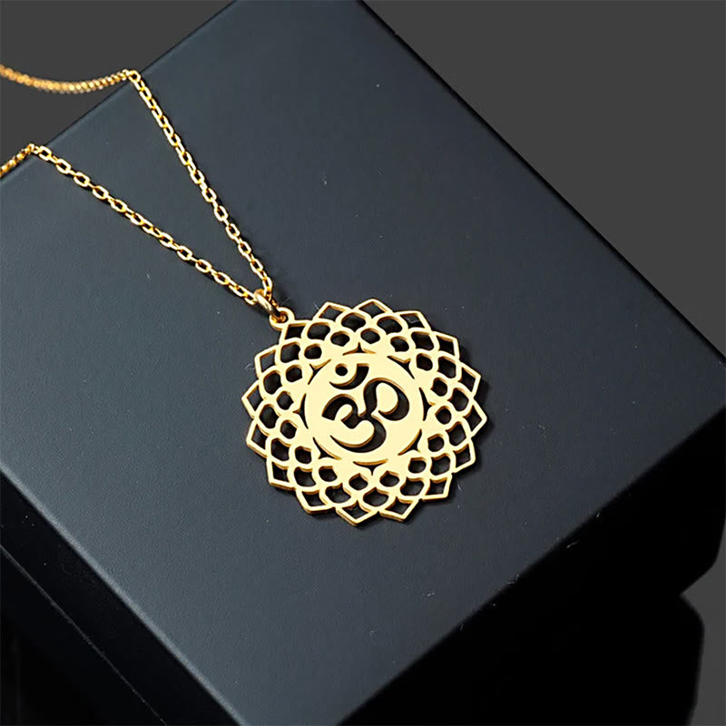 Buddha Stones中空蓮華デザイン Omシンボル ステンレススチール コネクションネックレス ペンダント - image 6