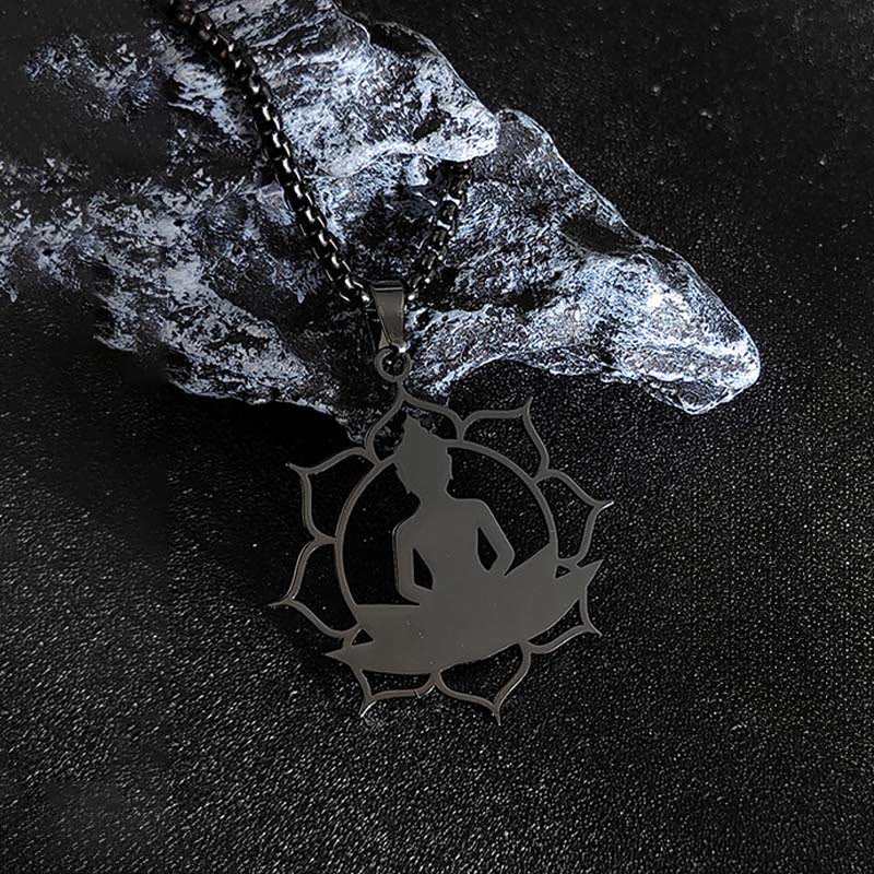 Buddha Stonesヴィンテージ 蓮仏座像デザイン ステンレススチール 悟りのネックレスペンダント - image 12