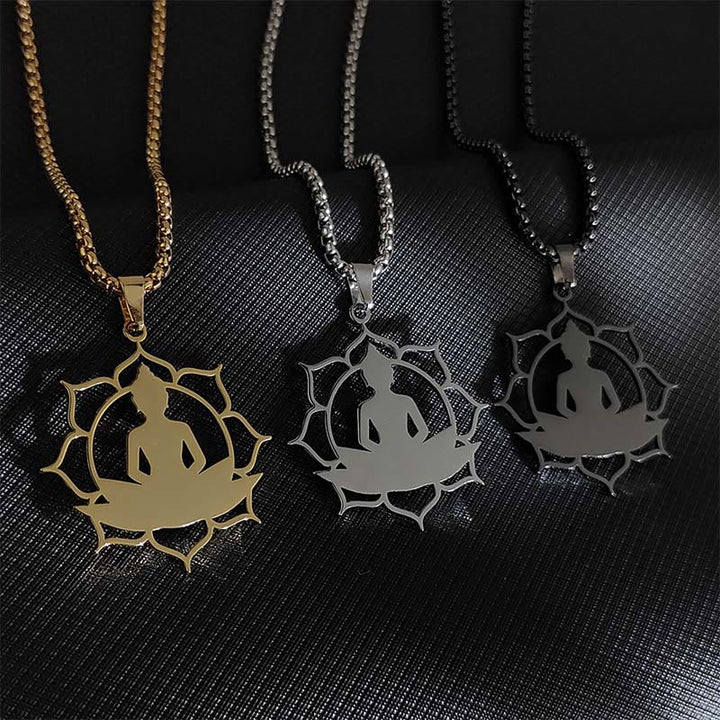 Buddha Stonesヴィンテージ 蓮仏座像デザイン ステンレススチール 悟りのネックレスペンダント - image 14