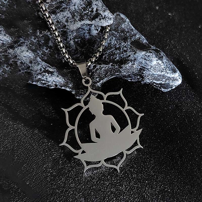 Buddha Stonesヴィンテージ 蓮仏座像デザイン ステンレススチール 悟りのネックレスペンダント - image 8