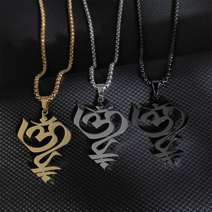 Buddha StonesヴィンテージOMシンボル幾何学デザインステンレススチール接続ネックレスペンダント - image 10