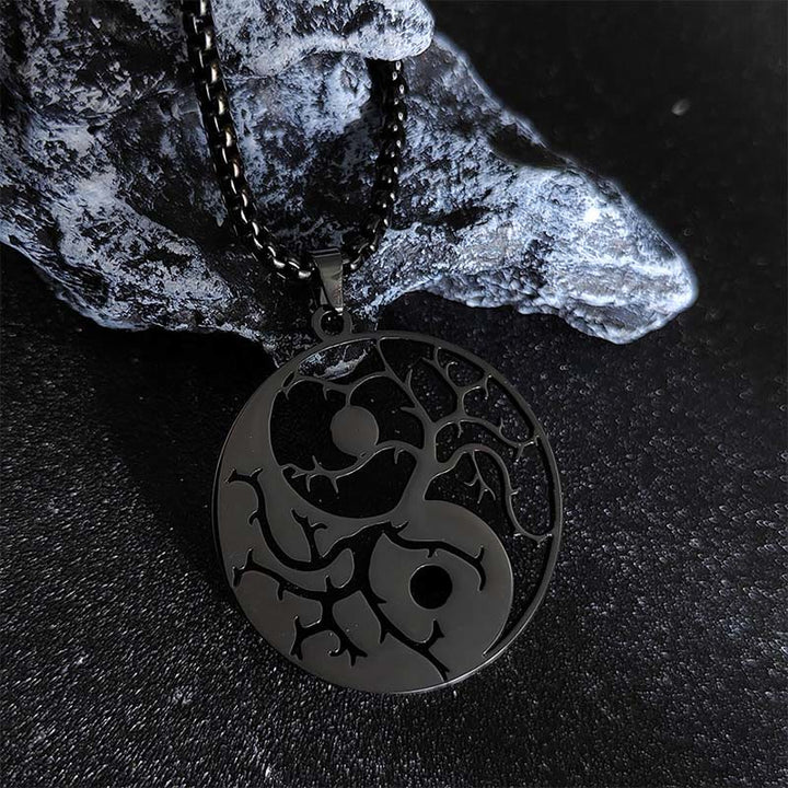 Buddha Stonesの枝と中空の陰陽デザインステンレススチールのバランスネックレスペンダント - 黒 - image 7