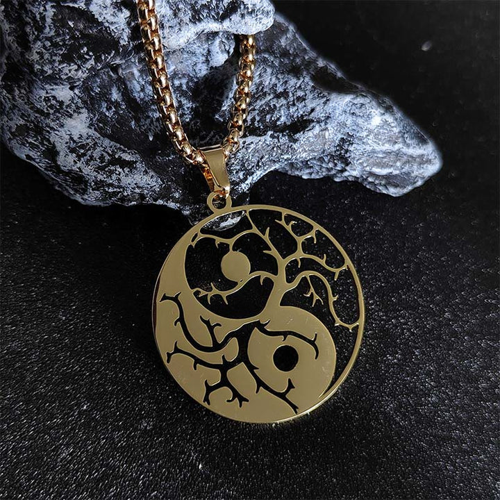 Buddha Stonesの枝と中空の陰陽デザインステンレススチールのバランスネックレスペンダント - 金 - image 5