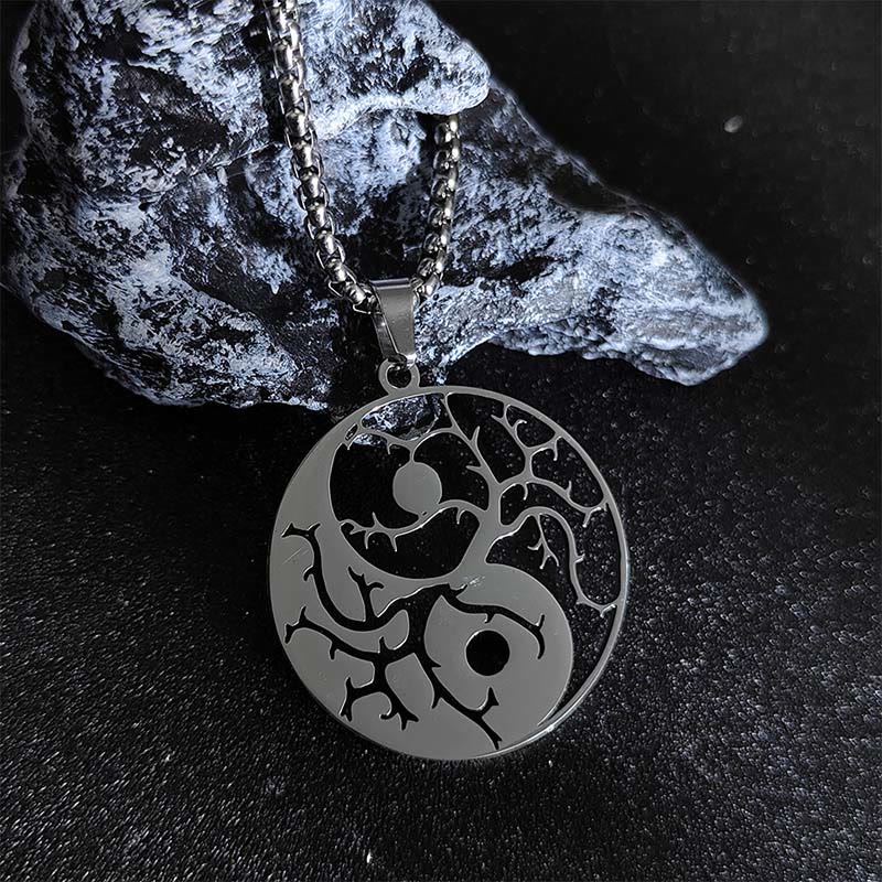 Buddha Stonesの枝と中空の陰陽デザインステンレススチールのバランスネックレスペンダント - 銀 - image 2