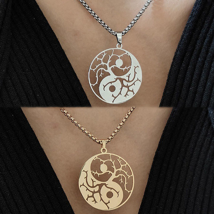 Buddha Stonesの枝と中空の陰陽デザインステンレススチールのバランスネックレスペンダント - image 11
