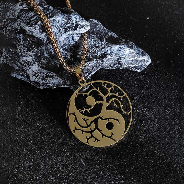Buddha Stonesの枝と中空の陰陽デザインステンレススチールのバランスネックレスペンダント - image 6