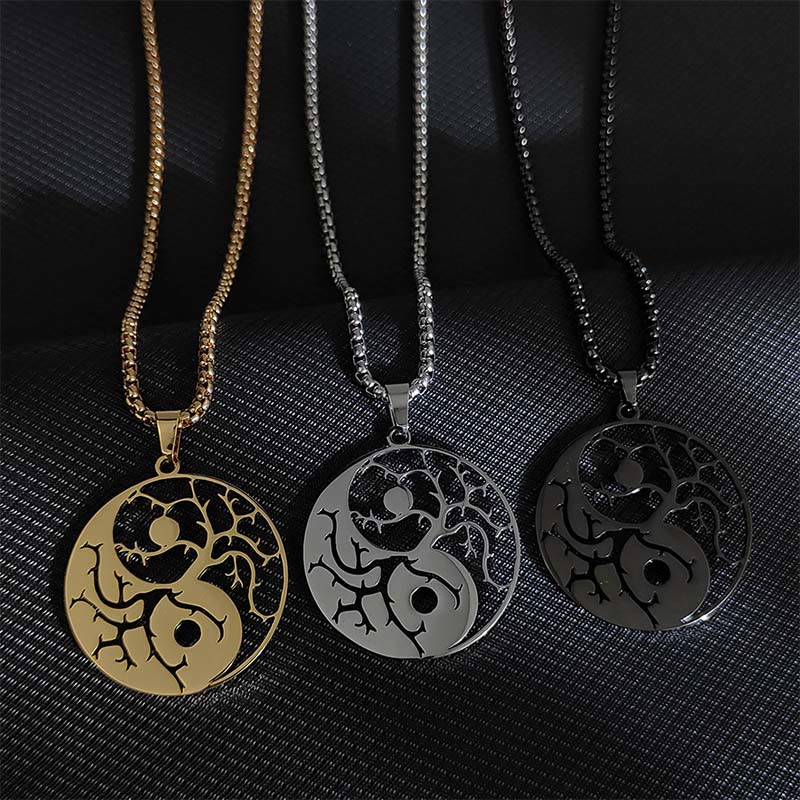 Buddha Stonesの枝と中空の陰陽デザインステンレススチールのバランスネックレスペンダント - image 1