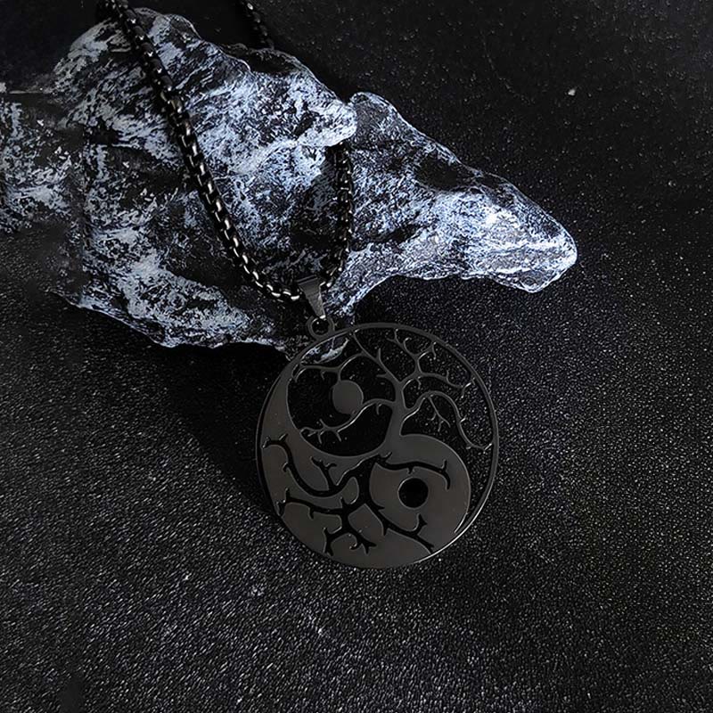 Buddha Stonesの枝と中空の陰陽デザインステンレススチールのバランスネックレスペンダント - image 8