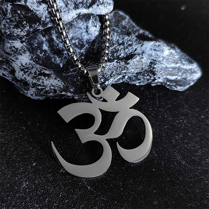 Buddha Stonesオムシンボル マントラ ステンレススチール フォーカスネックレスペンダント - 銀 - image 2