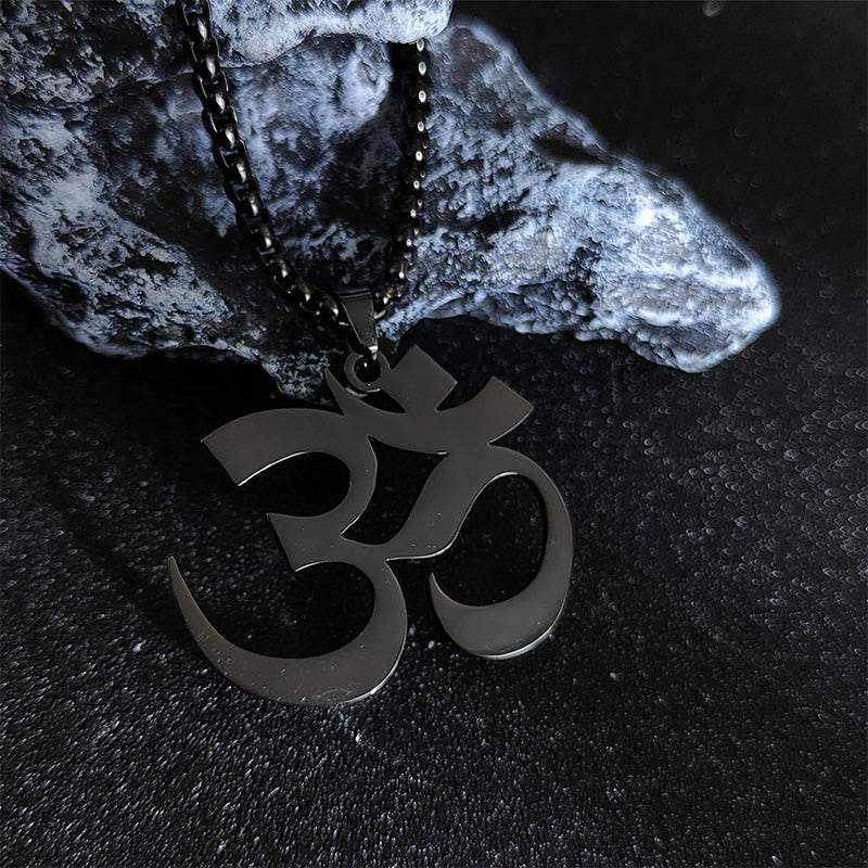 Buddha Stonesオムシンボル マントラ ステンレススチール フォーカスネックレスペンダント - 黒 - image 8