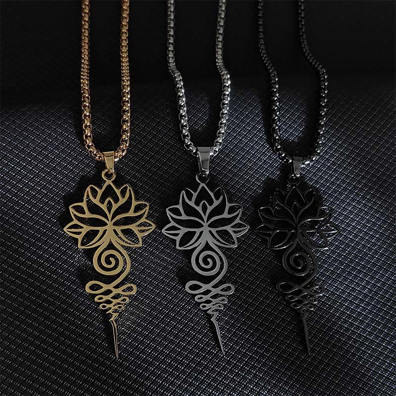 Buddha Stones蓮 ウナロメ チャクラ シンボル デザイン ステンレススチール 悟りのネックレス ペンダント - image 1