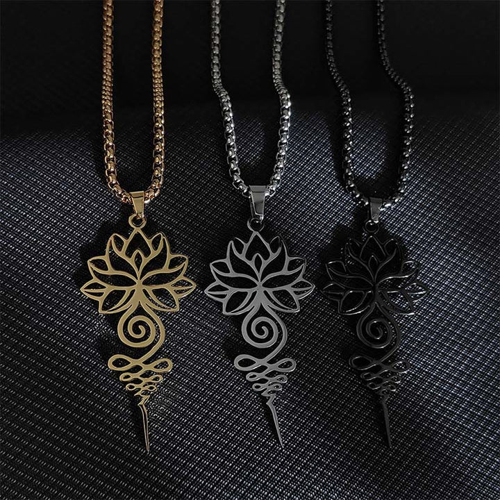 Buddha Stones蓮 ウナロメ チャクラ シンボル デザイン ステンレススチール 悟りのネックレス ペンダント - image 1