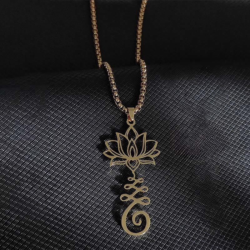 Buddha Stonesチャクラシンボル 不規則デザイン 蓮 ステンレススチール 悟りのネックレスペンダント - image 7