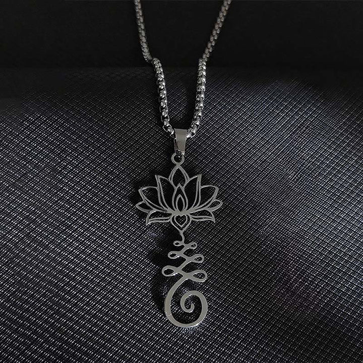 Buddha Stonesチャクラシンボル 不規則デザイン 蓮 ステンレススチール 悟りのネックレスペンダント - image 3