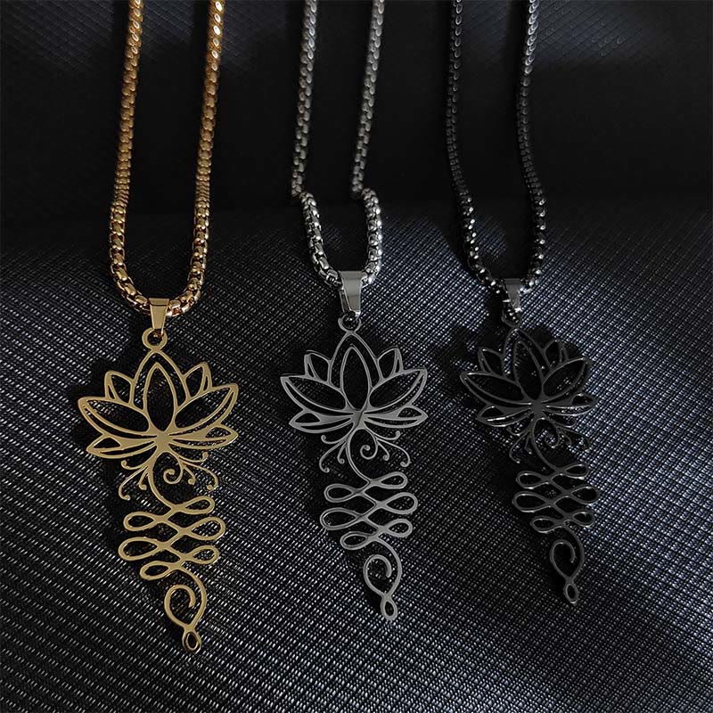 Buddha Stones蓮のつるデザイン チャクラシンボル ステンレススチール 悟りのネックレスペンダント - image 1