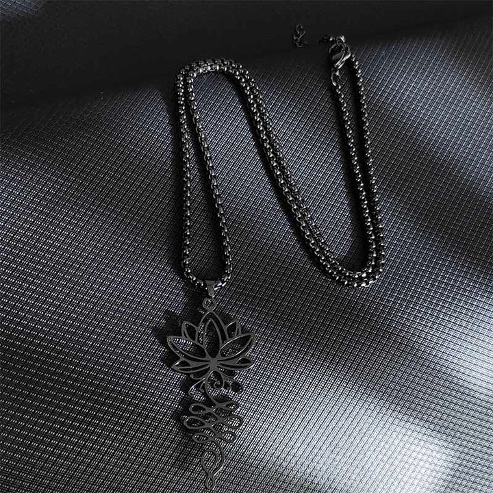 Buddha Stones蓮のつるデザイン チャクラシンボル ステンレススチール 悟りのネックレスペンダント - 黒 - image 7