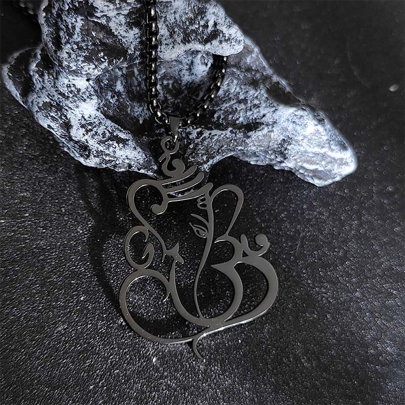 Buddha Stonesガネーシャ象 ステンレススチール 守護ネックレス ペンダント - 黒 - image 8