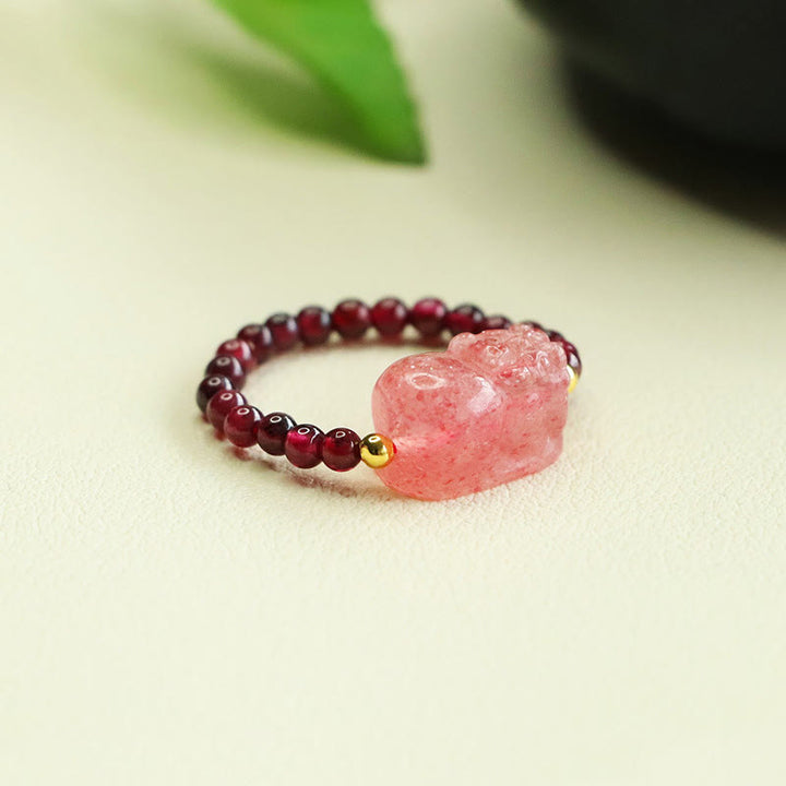 Buddha StonesガーネットビーズストロベリークォーツPiXiu守護リング - image 3