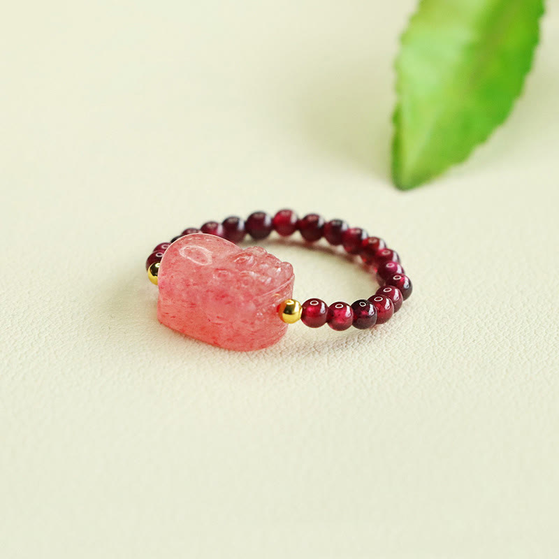 Buddha StonesガーネットビーズストロベリークォーツPiXiu守護リング - image 5