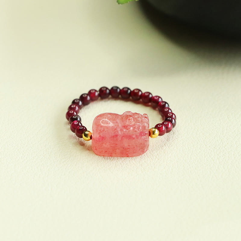 Buddha StonesガーネットビーズストロベリークォーツPiXiu守護リング - image 2