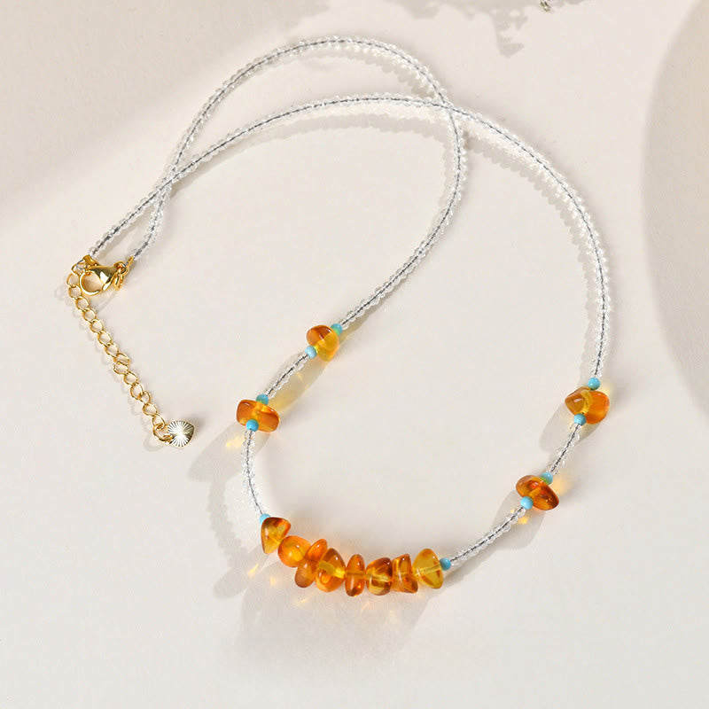 Buddha Stonesホワイトクリスタルビーズ 不規則な琥珀色の透明ネックレスペンダント - image 3