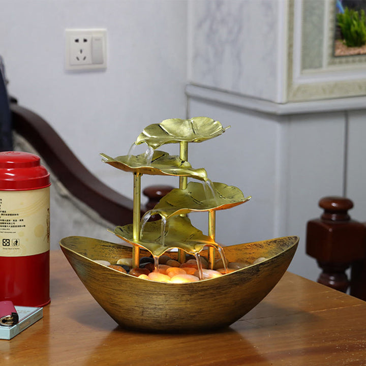 Buddha Stones蓮の葉型 滝 噴水 卓上装飾品 LEDライト付き ホームオフィス デスクトップ装飾 - ゴールド（メタルバージョン） - image 26