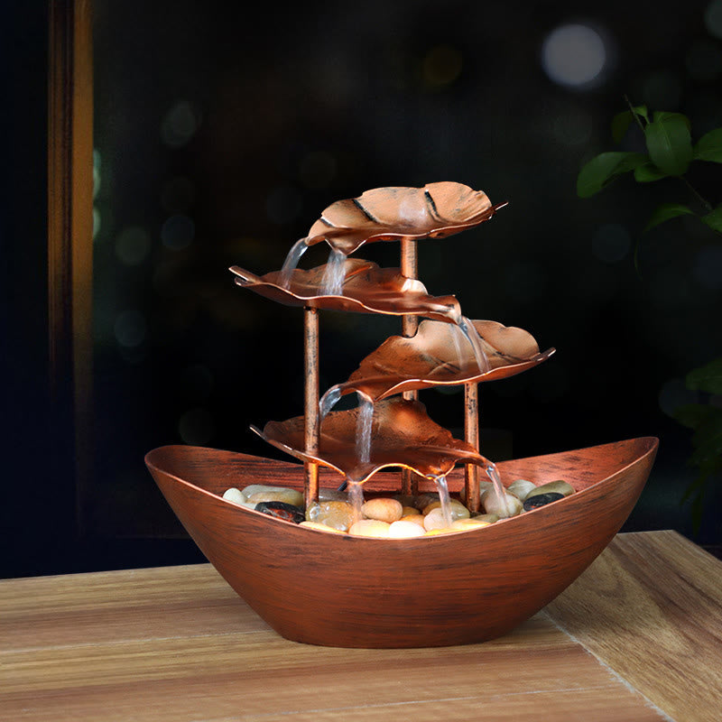 Buddha Stones蓮の葉型 滝 噴水 卓上装飾品 LEDライト付き ホームオフィス デスクトップ装飾 - ブラウン（メタルバージョン） - image 21