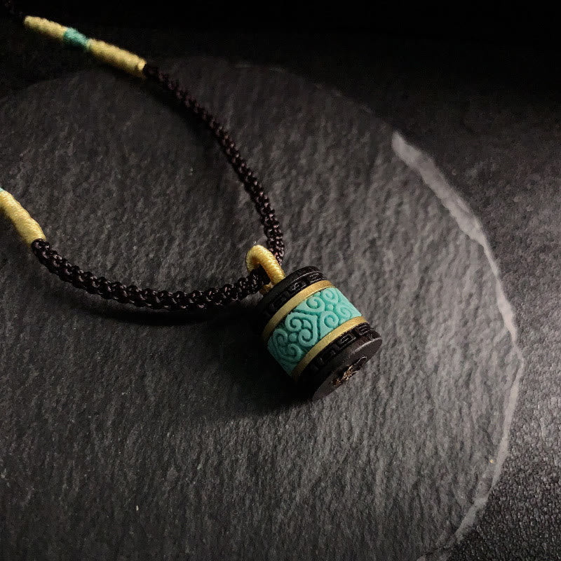 Buddha Stones黒檀ターコイズ シリンダー ピース ネックレス ペンダント - 黒檀 - image 1