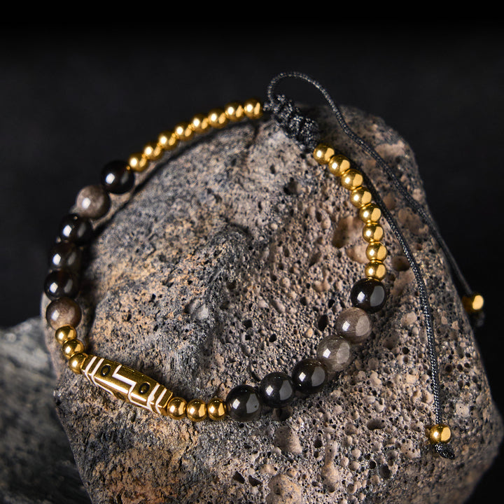 Buddha Stonesかわいい骨模様 タイガーアイ 勇気ビーズブレスレット - シルバーシーンオブシディアン＆チタンスチール（手首周り：15～21cm） - image 6