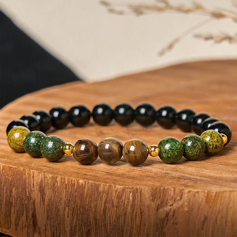 Buddha Stonesタイガーアイ ビーズ ガラス バランス セレニティ ブレスレット - ターコイズ＆タイガーアイ（手首周り：15～17cm） - image 0