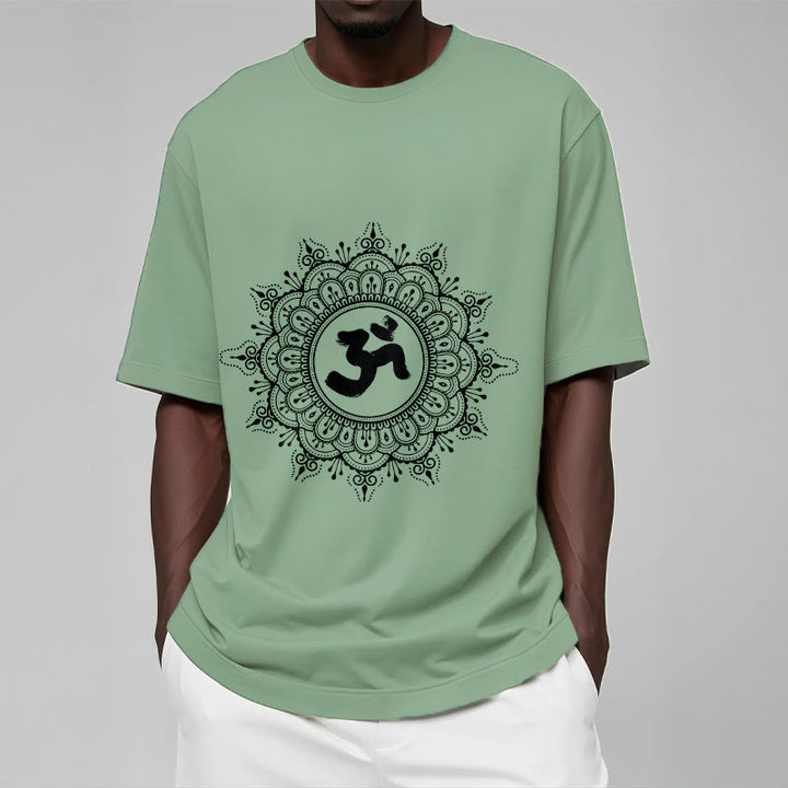 Buddha Stonesシンメトリーマンダラオームシンボル柄TシャツコットンTシャツ - image 16