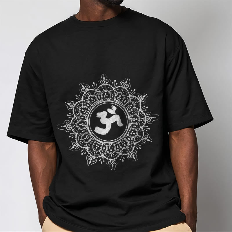 Buddha Stonesシンメトリーマンダラオームシンボル柄TシャツコットンTシャツ - image 5