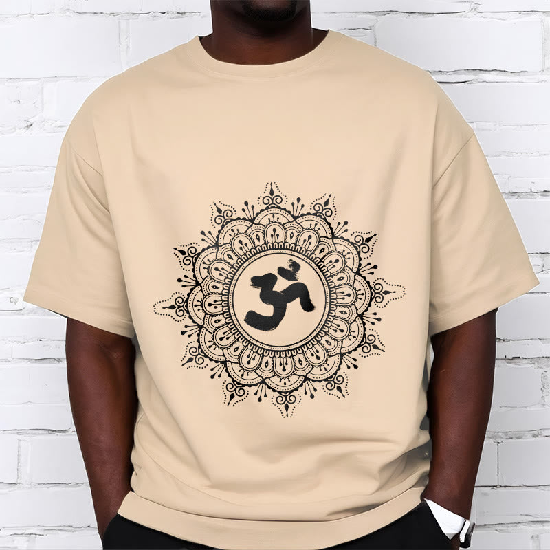 Buddha Stonesシンメトリーマンダラオームシンボル柄TシャツコットンTシャツ - image 12