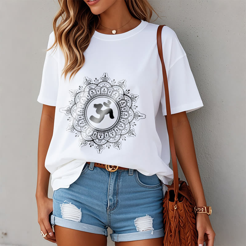 Buddha Stonesシンメトリーマンダラオームシンボル柄TシャツコットンTシャツ - image 10