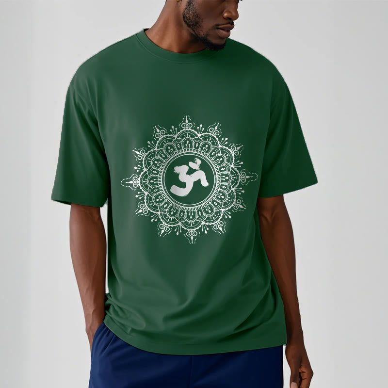 Buddha Stonesシンメトリーマンダラオームシンボル柄TシャツコットンTシャツ - image 2