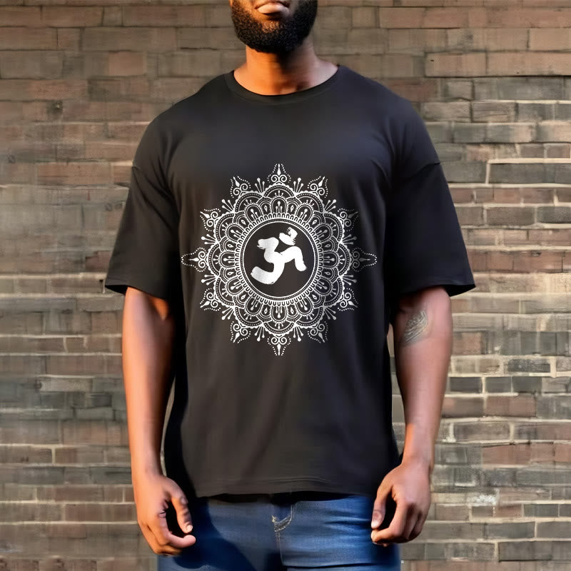 Buddha Stonesシンメトリーマンダラオームシンボル柄TシャツコットンTシャツ - image 6