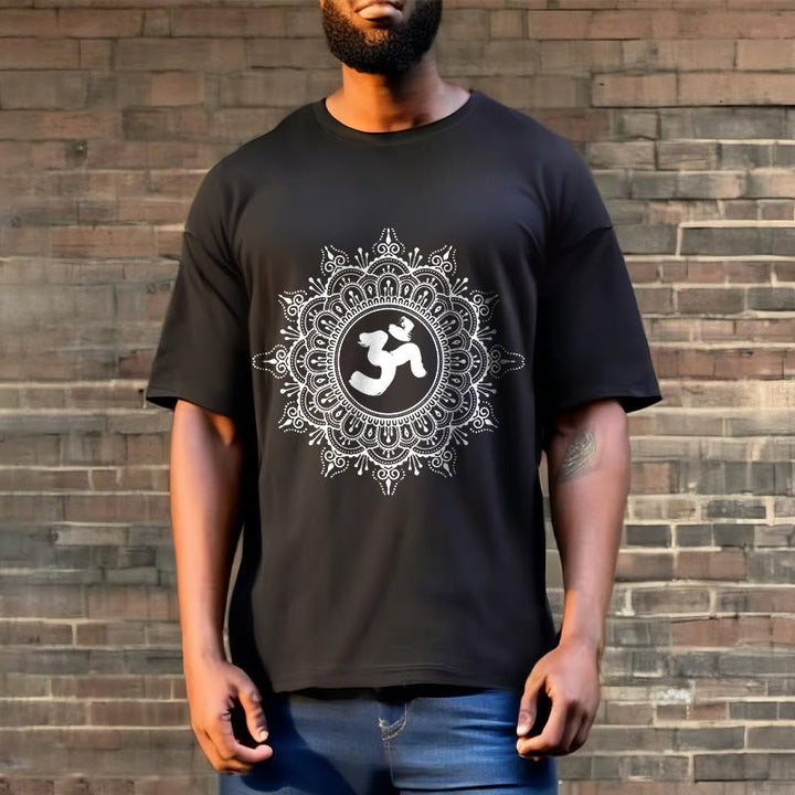 Buddha Stonesシンメトリーマンダラオームシンボル柄TシャツコットンTシャツ - image 6
