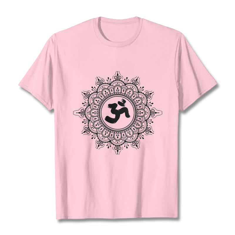 Buddha Stonesシンメトリーマンダラオームシンボル柄TシャツコットンTシャツ - ライトピンク - 2XL - image 13