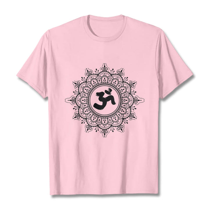 Buddha Stonesシンメトリーマンダラオームシンボル柄TシャツコットンTシャツ - ライトピンク - 2XL - image 13