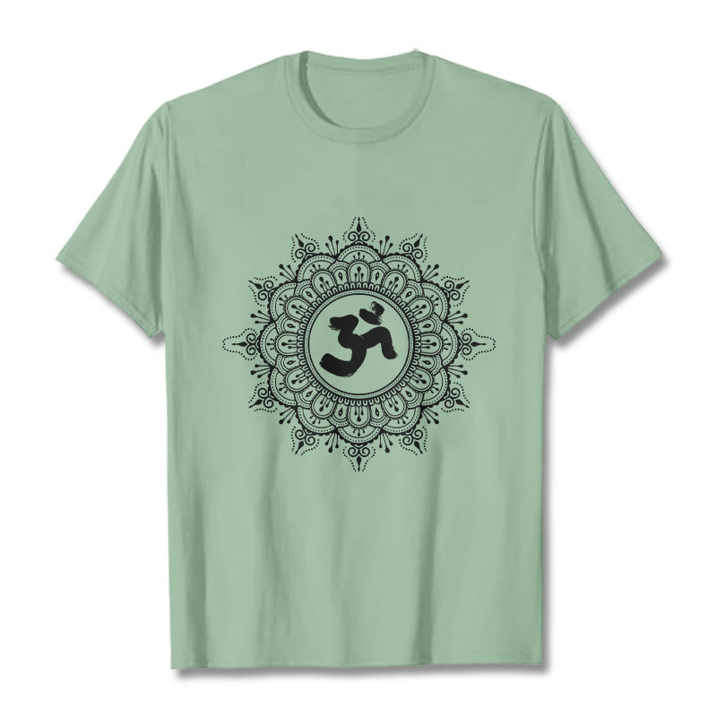 Buddha Stonesシンメトリーマンダラオームシンボル柄TシャツコットンTシャツ - ペールグリーン - 2XL - image 15