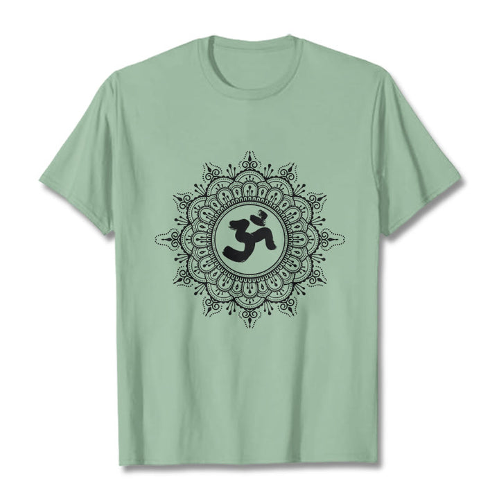 Buddha Stonesシンメトリーマンダラオームシンボル柄TシャツコットンTシャツ - ペールグリーン - 2XL - image 15