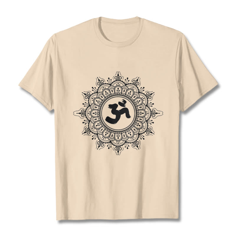 Buddha Stonesシンメトリーマンダラオームシンボル柄TシャツコットンTシャツ - ビスク - 2XL - image 11