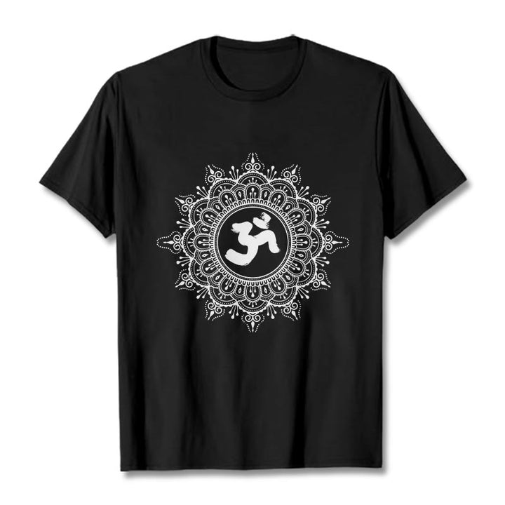 Buddha Stonesシンメトリーマンダラオームシンボル柄TシャツコットンTシャツ - 黒 - 2XL - image 4