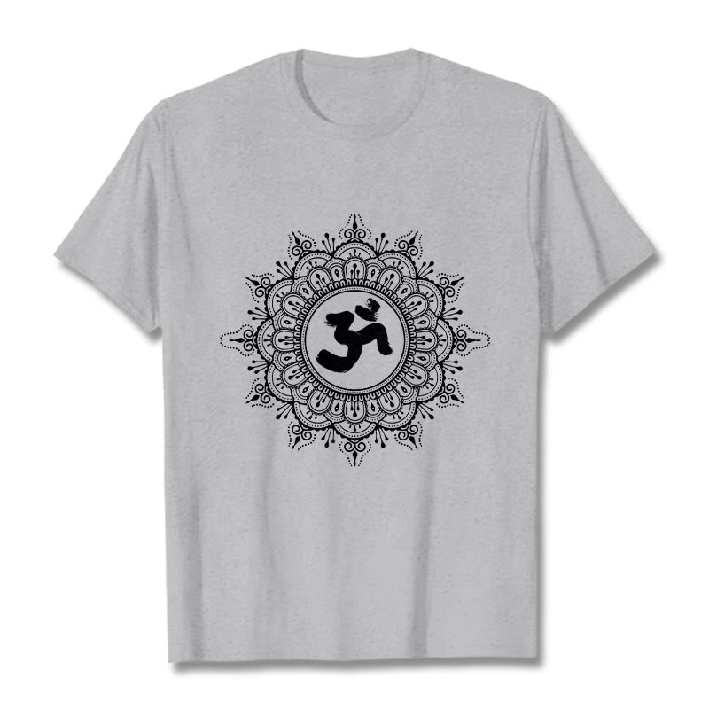 Buddha Stonesシンメトリーマンダラオームシンボル柄TシャツコットンTシャツ - ライトグレー - 2XL - image 20